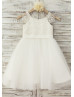 Cap Sleeves Ivory Lace Tulle Dreamy Flower Girl Dress